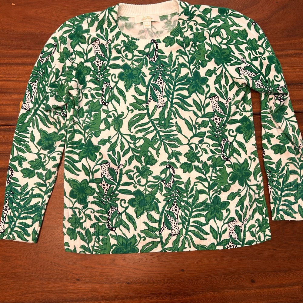 Lilly Pulitzer Green and White Jungle Print Kids Sweater